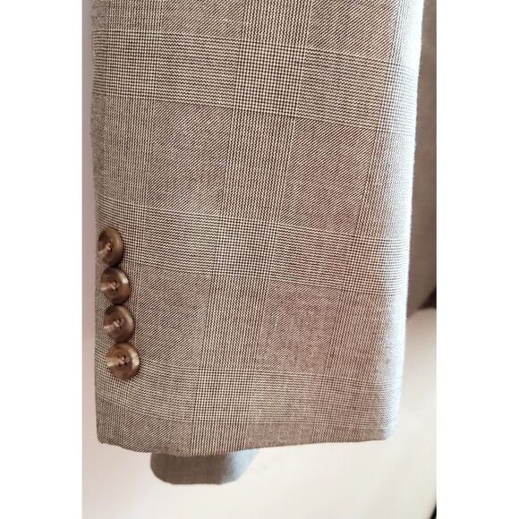 CHAPS Blazer Sport Coat 46R Classic Plaid Taupe & Black Blend Poly/Rayon Lined - Picture 6 of 16